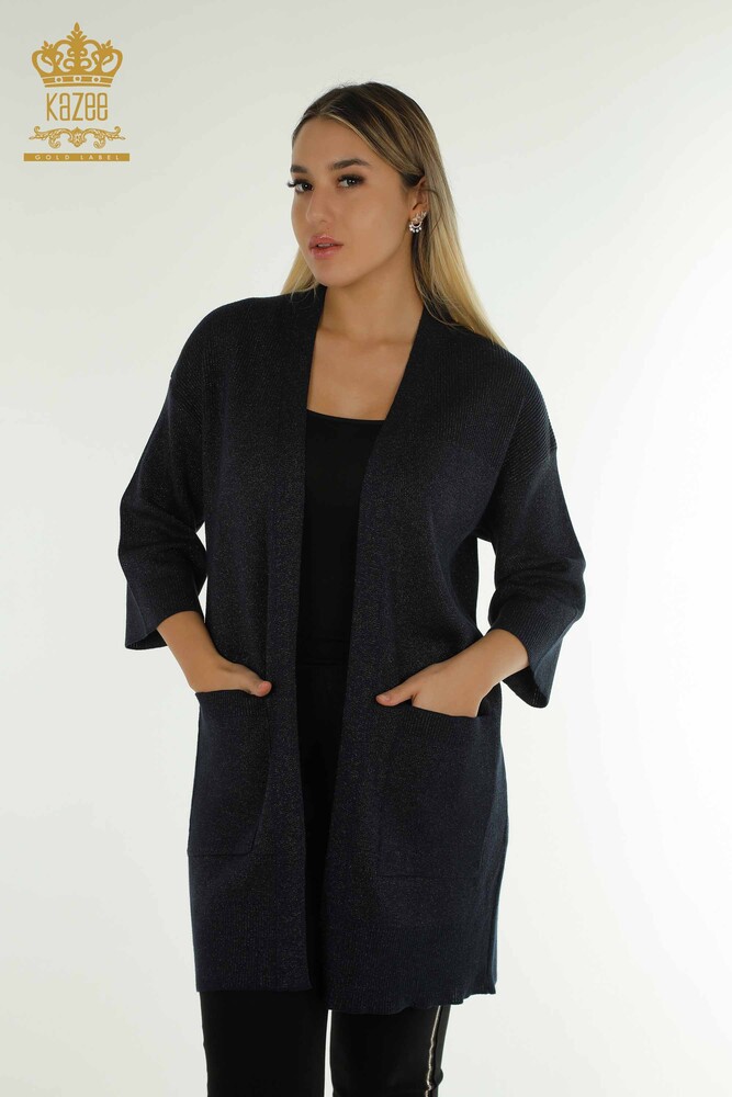 Großhandel Damen-Strickjacke - Schimmernd - Marineblau - 30135 | KAZEE - 1