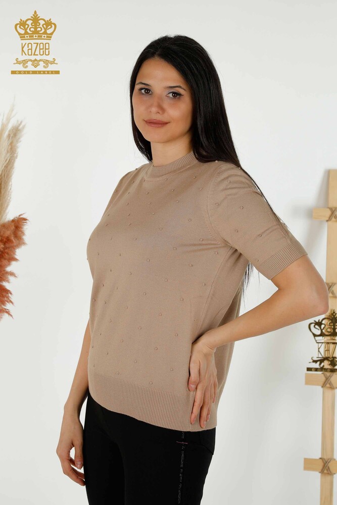 Großhandel für Damen-Strickpullover - Amerikanisches Modell - Beige – 30131 | KAZEE - 1