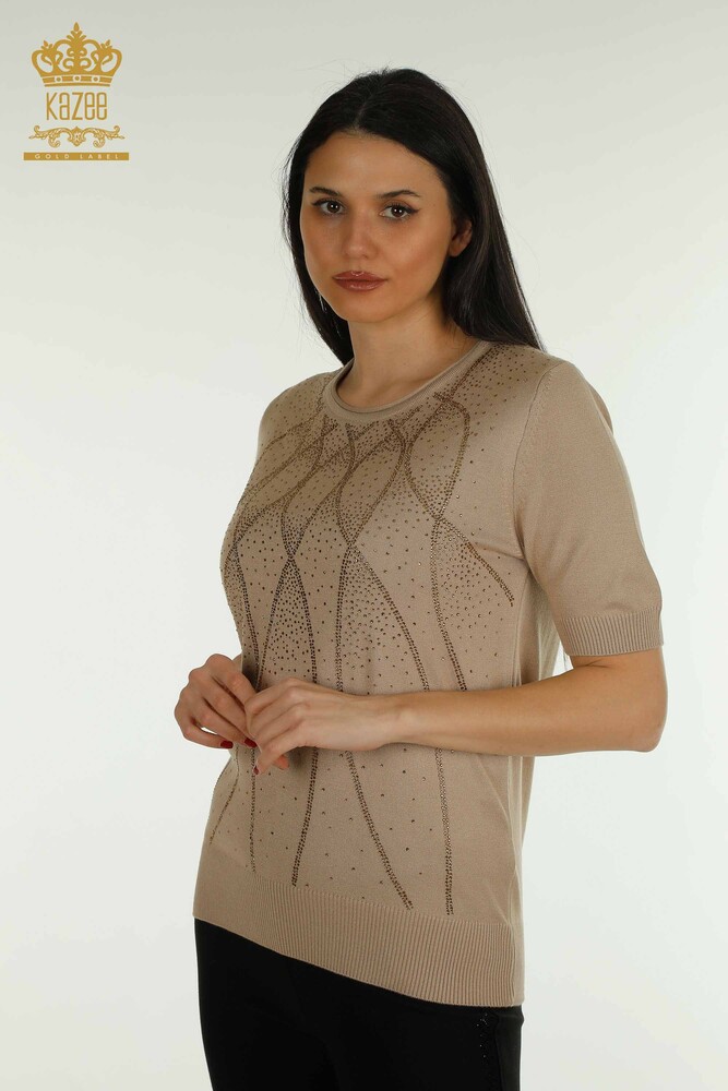 Großhandel Damen-Strickpullover - Amerikanisches Modell - Beige - 30686 | KAZEE - 1