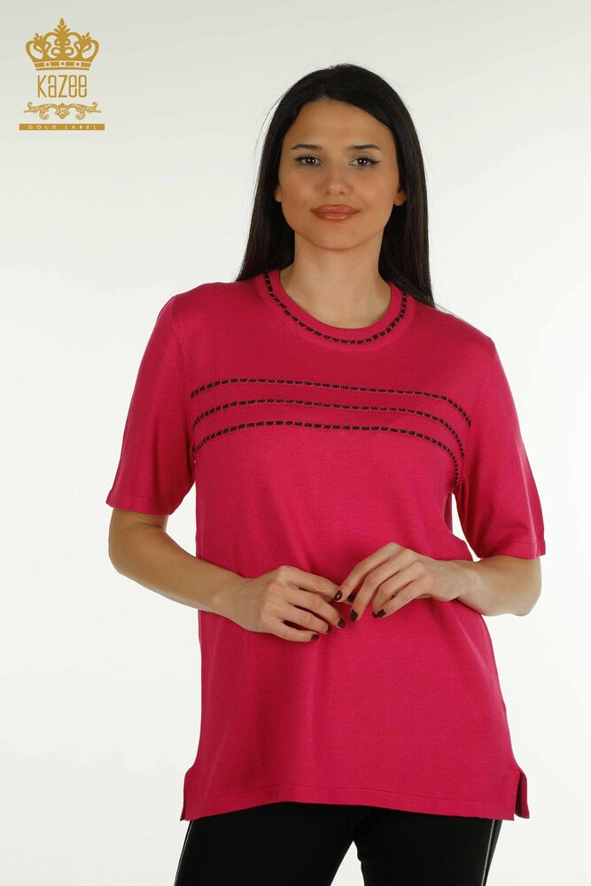 Großhandel Damen-Strickpullover - Amerikanisches Modell - Fuchsia - 30352 | KAZEE - 1