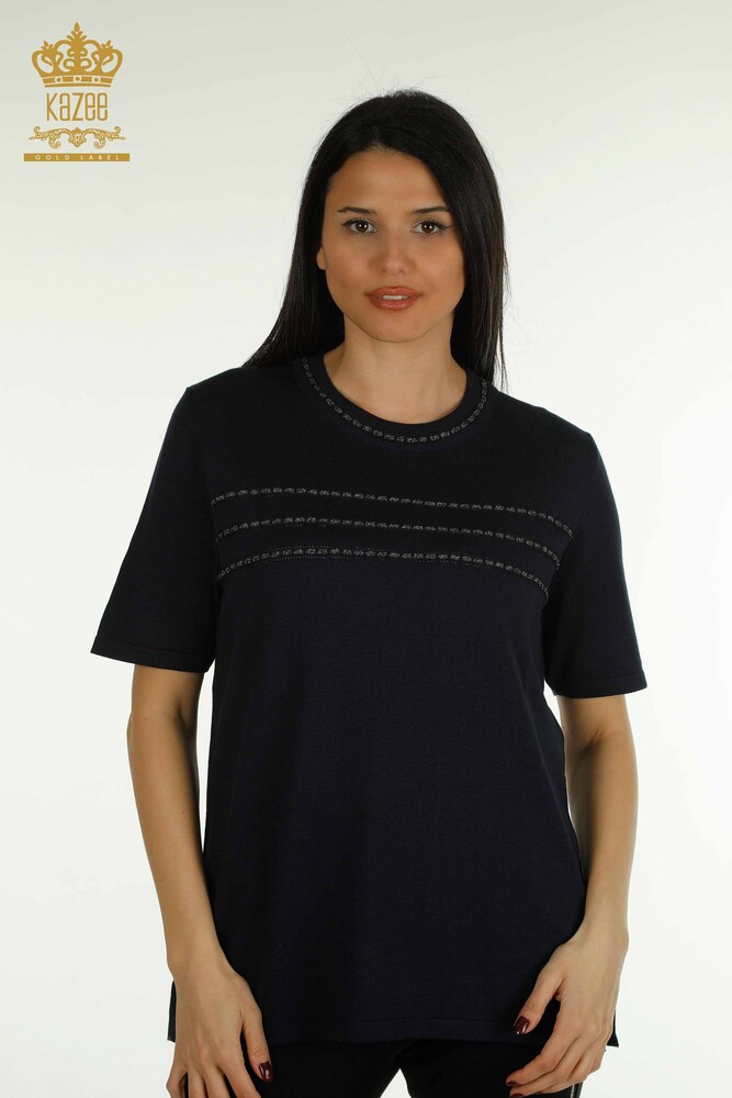 Großhandel Damen-Strickpullover - Amerikanisches Modell - Marineblau - 30352 | KAZEE - 1