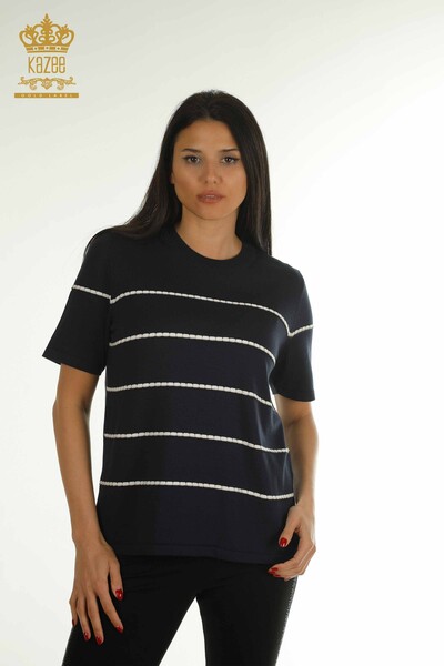 Großhandel Damen-Strickpullover - Amerikanisches Modell - Marineblau - 30355 | KAZEE - 1