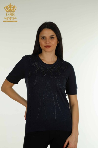 Großhandel Damen-Strickpullover - Amerikanisches Modell - Marineblau - 30686 | KAZEE 