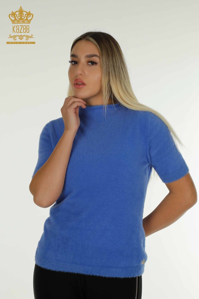 Großhandel Damen-Strickpullover - Angora - Basic - Blau - 30610 | KAZEE - 1