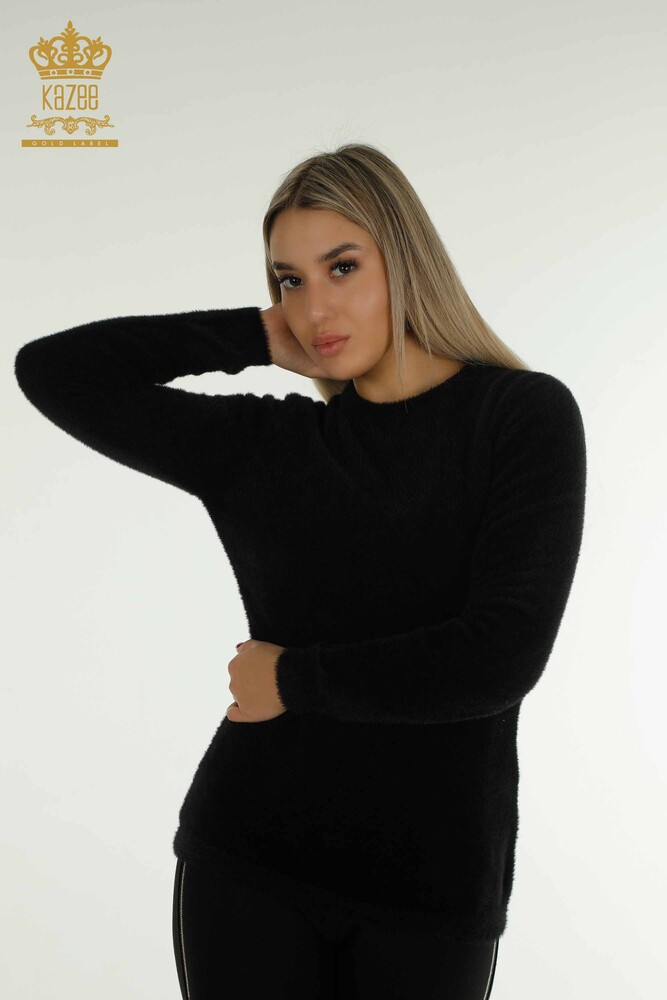 Großhandel Damen-Strickpullover - Angora - Basic - Schwarz - 30490 | KAZEE - 1