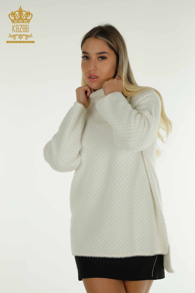 Großhandel Damen-Strickpullover - Angora - Detailliert - Ecru - 30446 | KAZEE - 1