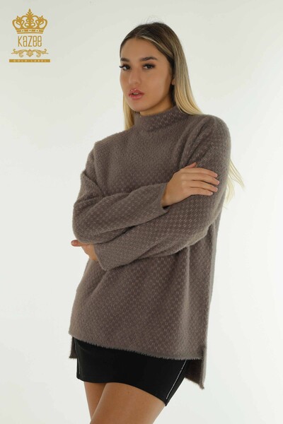 Großhandel Damen-Strickpullover Angora Detailliertes Khaki - 30446 | KAZEE - 1