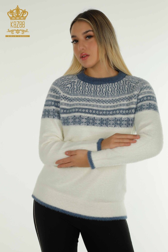 Großhandel Damen-Strickpullover - Angora - Gemustert - Ecru - 30681 | KAZEE - 1