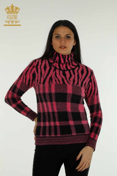 Kazee - Großhandel Damen-Strickpullover - Angora - Gemustert - Fuchsia - 30320 | KAZEE