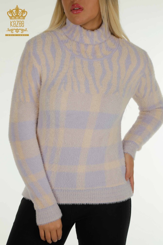 Großhandel Damen-Strickpullover - Angora - Gemustert - Flieder - 30320 | KAZEE - 2