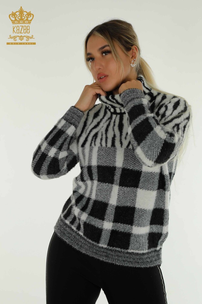 Großhandel Damen-Strickpullover - Angora - Gemustert - Schwarz - 30320 | KAZEE - 1