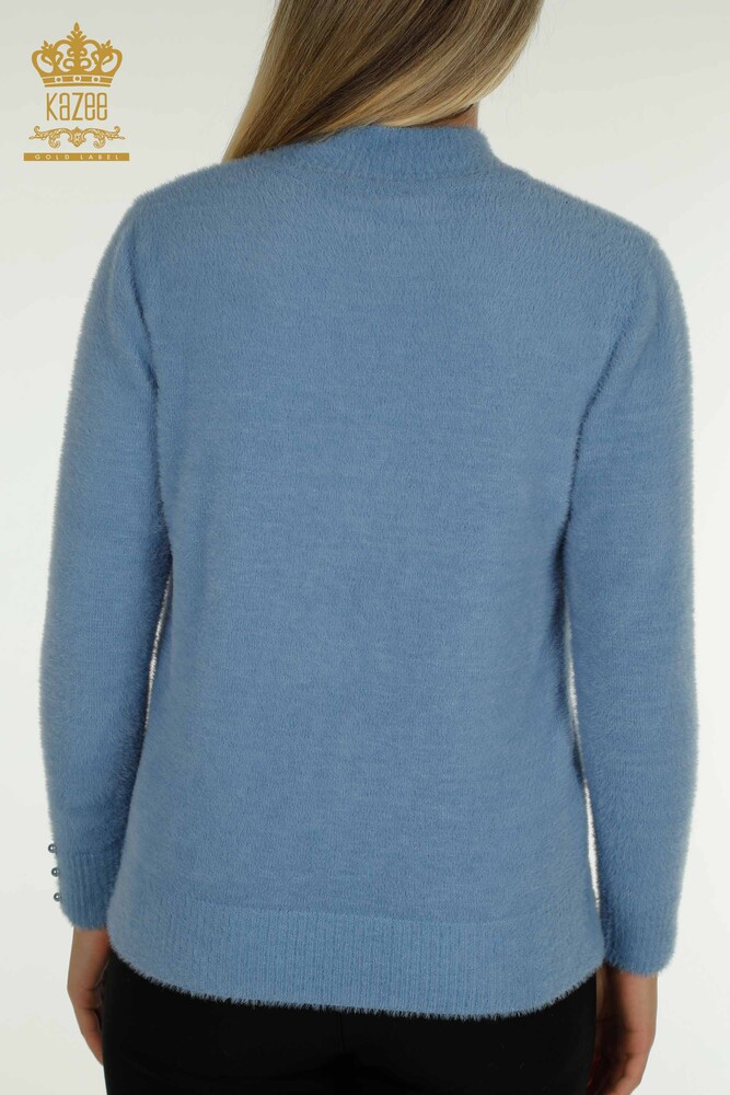 Großhandel Damen-Strickpullover - Angora - Knopf detail - Blau - 30667 | KAZEE - 6