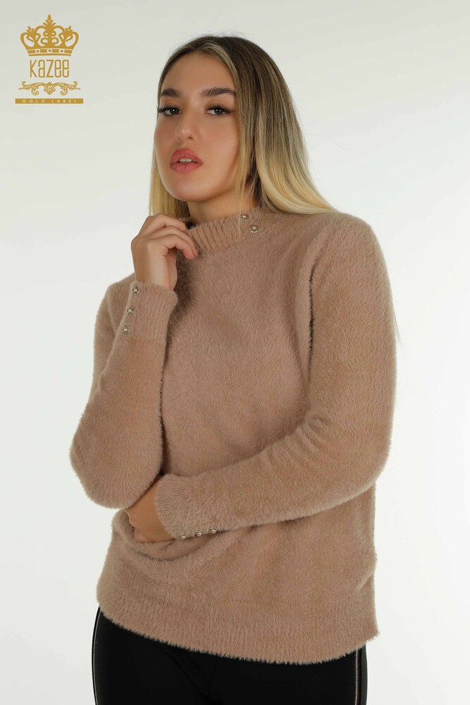 Großhandel Damen-Strickpullover - Angora - Knopf detail - Nerz - 30667 | KAZEE - 1