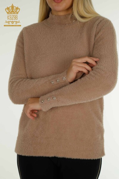 Großhandel Damen-Strickpullover - Angora - Knopf detail - Nerz - 30667 | KAZEE - 2