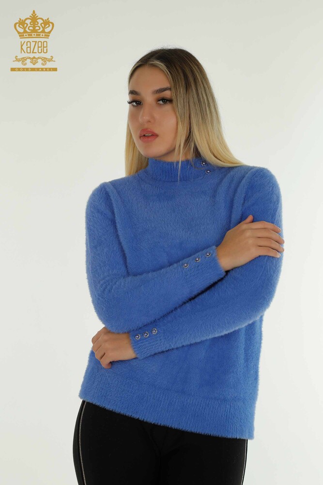 Großhandel Damen-Strickpullover - Angora - Knopf detail - Sax - 30667 | KAZEE - 1