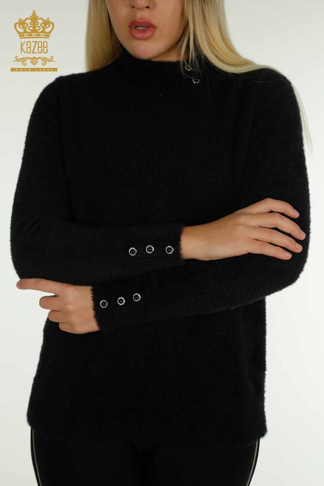 Großhandel Damen-Strickpullover - Angora - Knopf detail - Schwarz - 30667 | KAZEE - 2