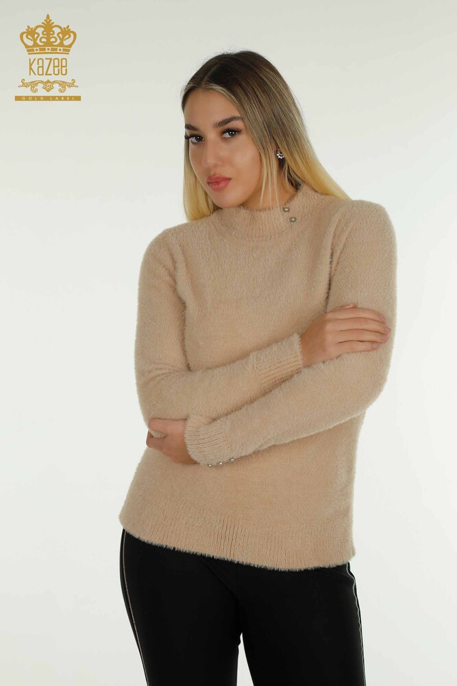 Großhandel Damen-Strickpullover - Angora - Knopf detail - Beige - 30667 | KAZEE - 1