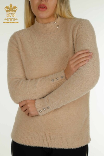 Großhandel Damen-Strickpullover - Angora - Knopf detail - Beige - 30667 | KAZEE - 2