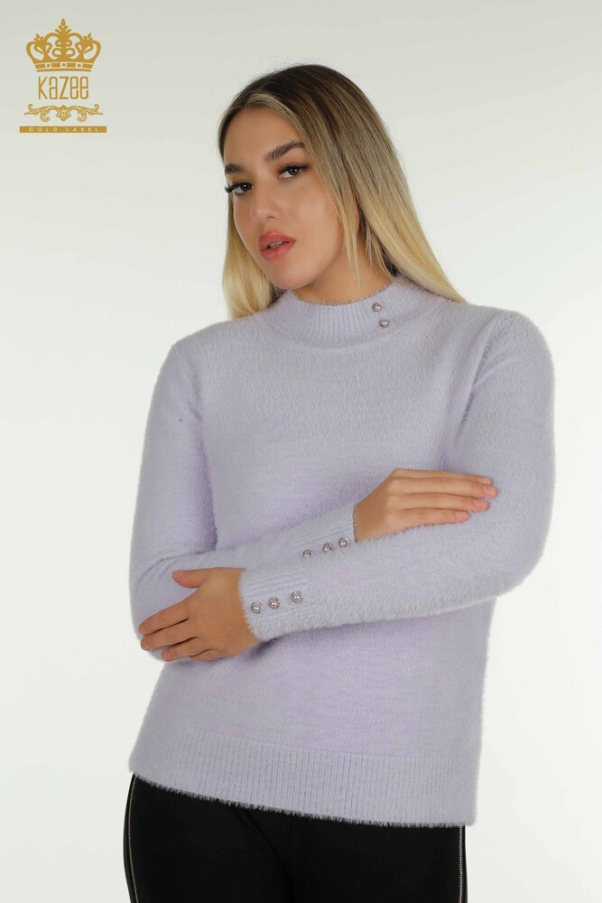 Großhandel Damen-Strickpullover - Angora - Knopfdetail - Flieder - 30667 | KAZEE - 1