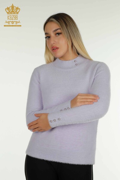 Großhandel Damen-Strickpullover - Angora - Knopfdetail - Flieder - 30667 | KAZEE 