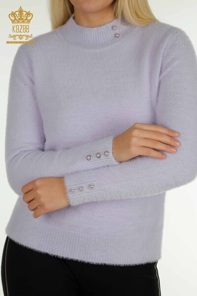 Großhandel Damen-Strickpullover - Angora - Knopfdetail - Flieder - 30667 | KAZEE - 2