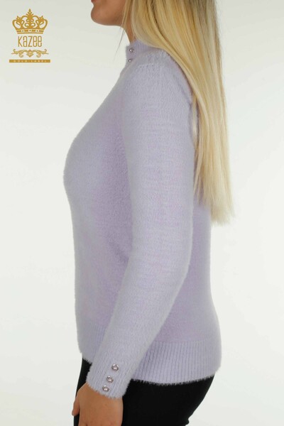 Großhandel Damen-Strickpullover - Angora - Knopfdetail - Flieder - 30667 | KAZEE - 5