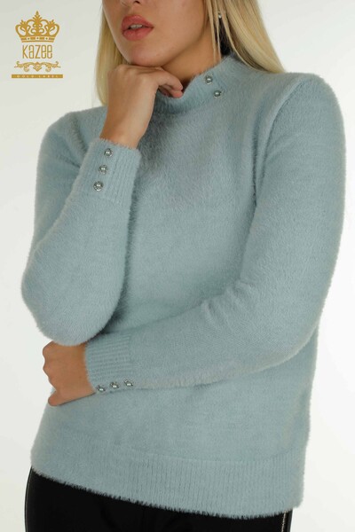 Großhandel Damen-Strickpullover - Angora - Knopfdetail - Mint - 30667 | KAZEE - 2