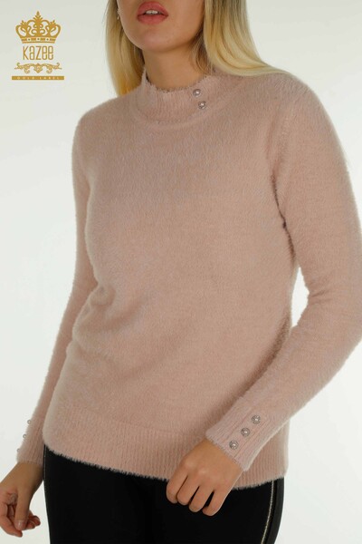 Großhandel Damen-Strickpullover - Angora - Knopfdetail - Rosa - 30667 | KAZEE - 2