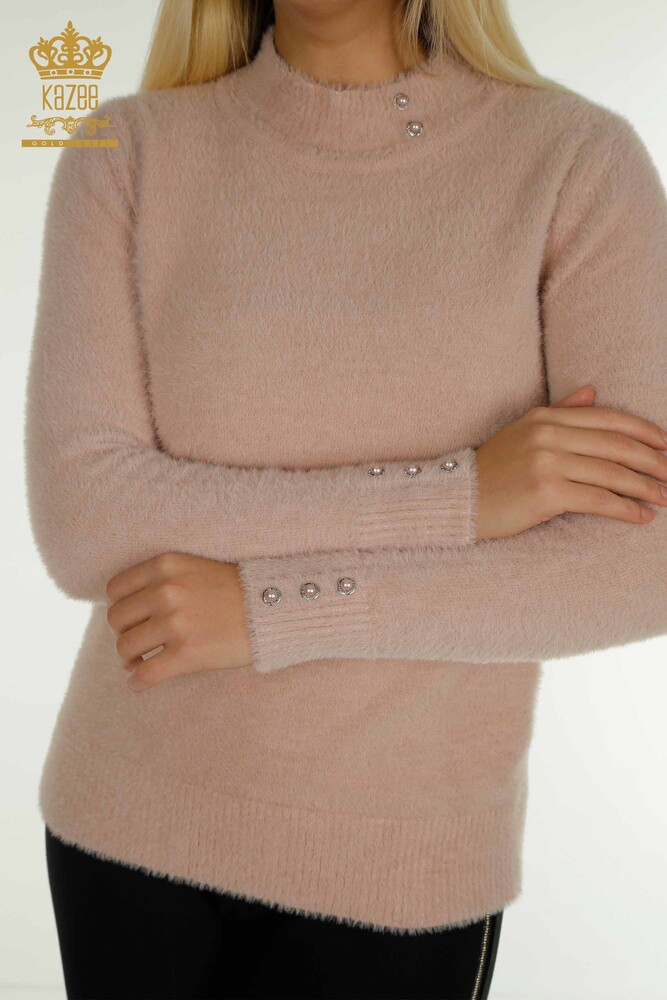 Großhandel Damen-Strickpullover - Angora - Knopfdetail - Rosa - 30667 | KAZEE - 4