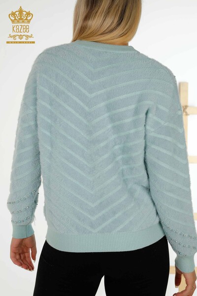 Großhandel Damen-Strickpullover - Angora Perlen bestickt - Mint - 30189 | KAZEE - 5