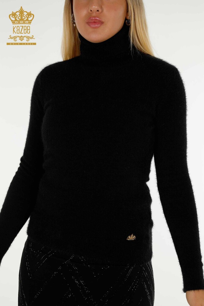 Großhandel Damen-Strickpullover - Angora - Rollkragenpullover - Mit Logo - Schwarz - 12046 | KAZEE - 2