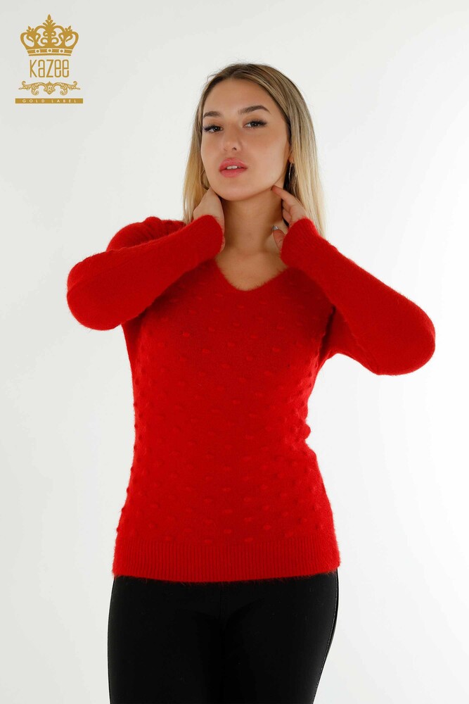 Großhandel Damen-Strickpullover - Angora - Rot - 18474 | KAZEE - 1