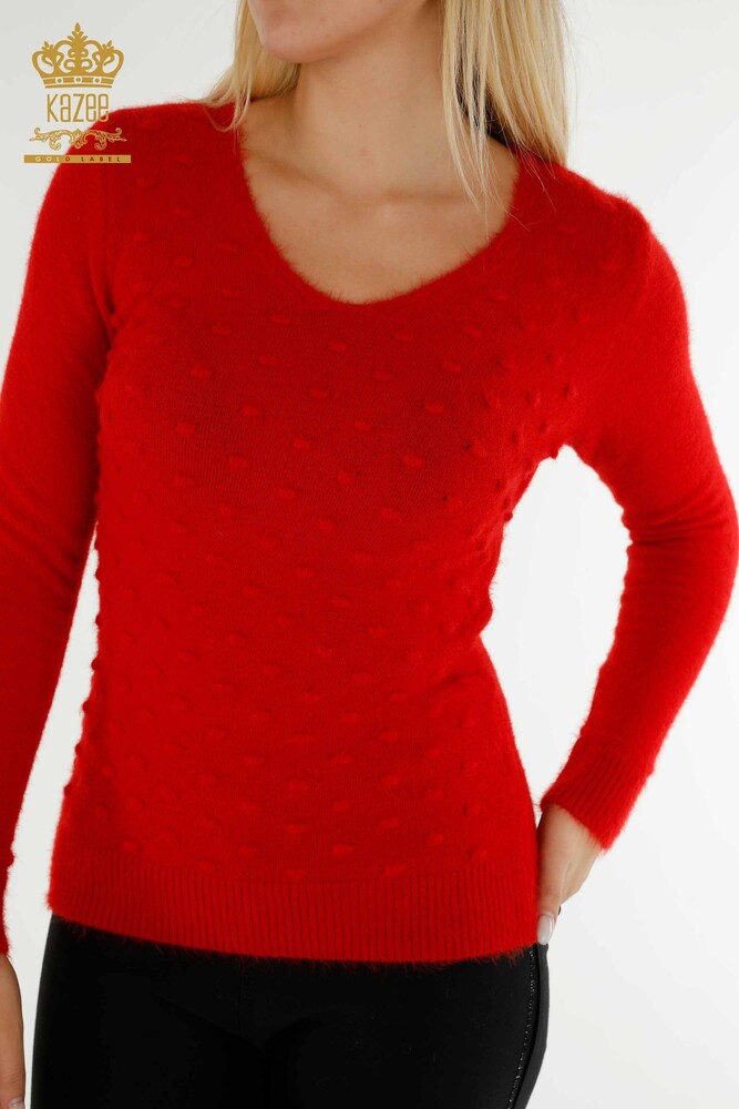 Großhandel Damen-Strickpullover - Angora - Rot - 18474 | KAZEE - 2