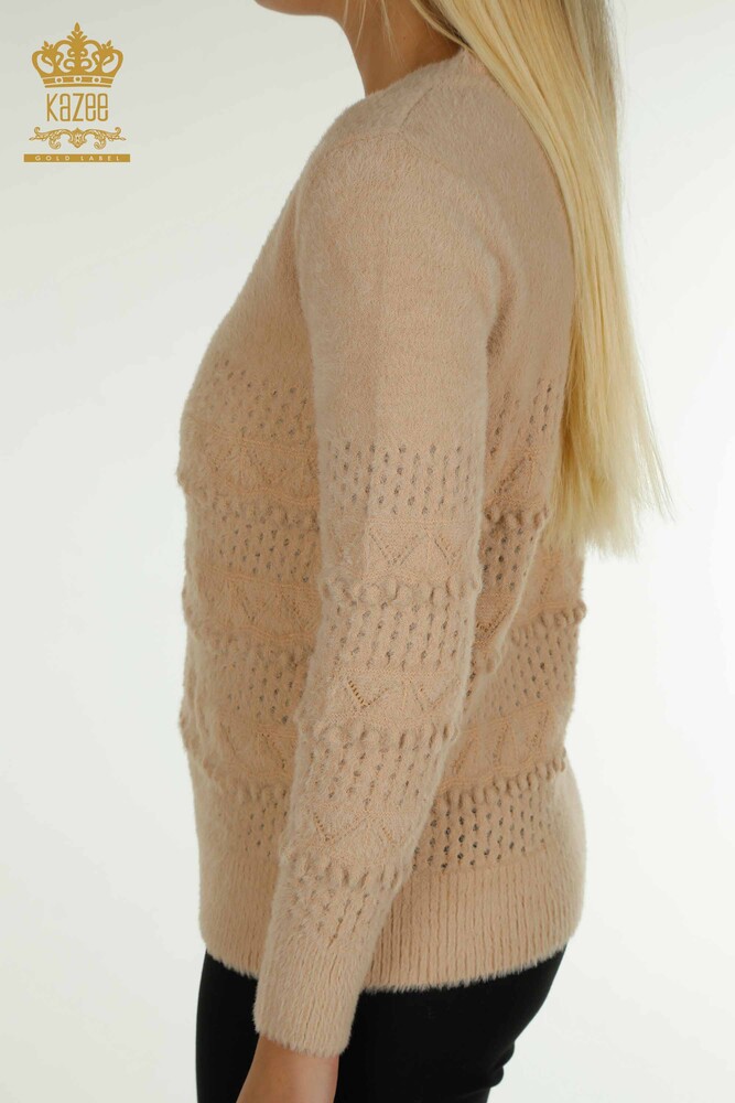 Großhandel Damen-Strickpullover - Angora - V-Ausschnitt - Beige - 30697 | KAZEE - 5