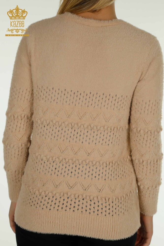 Großhandel Damen-Strickpullover - Angora - V-Ausschnitt - Beige - 30697 | KAZEE - 7