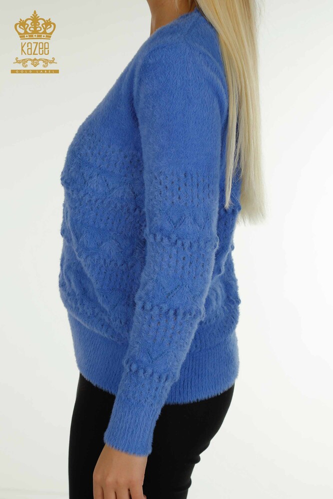 Großhandel Damen-Strickpullover - Angora - V-Ausschnitt - Blau - 30697 | KAZEE - 5