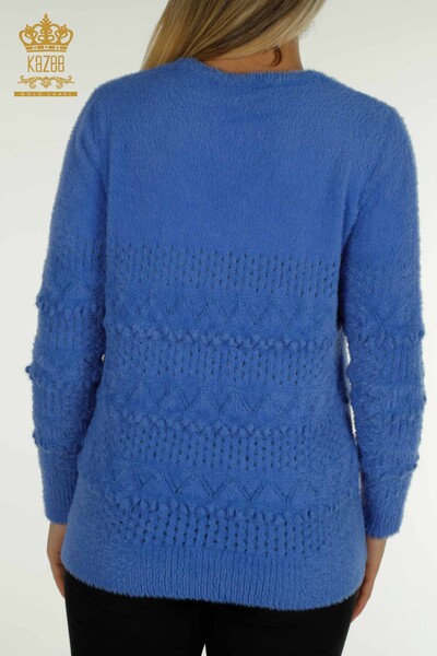 Großhandel Damen-Strickpullover - Angora - V-Ausschnitt - Blau - 30697 | KAZEE - 7