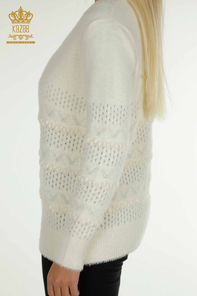 Großhandel Damen-Strickpullover - Angora - V-Ausschnitt - Ecru - 30697 | KAZEE - 5