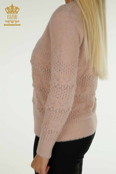 Großhandel Damen-Strickpullover - Angora - V-Ausschnitt - Puder - 30697 | KAZEE - 5