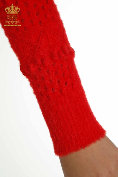 Großhandel Damen-Strickpullover - Angora - V-Ausschnitt - Rot - 30697 | KAZEE - 6