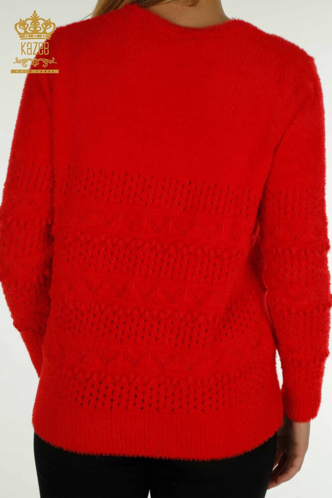 Großhandel Damen-Strickpullover - Angora - V-Ausschnitt - Rot - 30697 | KAZEE - 7