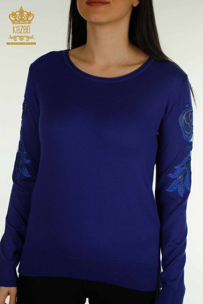 Großhandel Damen-Strickpullover - Ärmel Rose detailliert - Saks - 15374 | KAZEE - 2