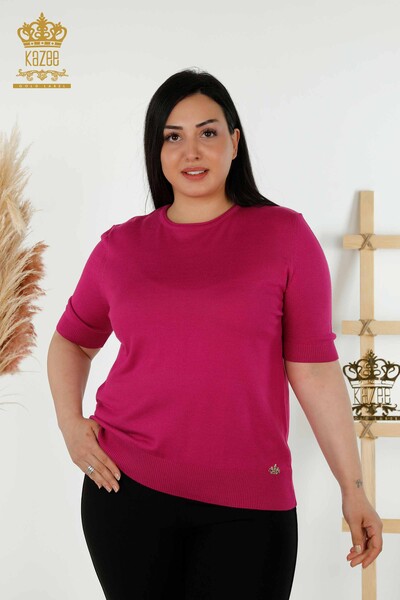 Großhandel Damen-Strickpullover Basic Amerikanisches Modell Dunkelfuchsia – 16271 | KAZEE 