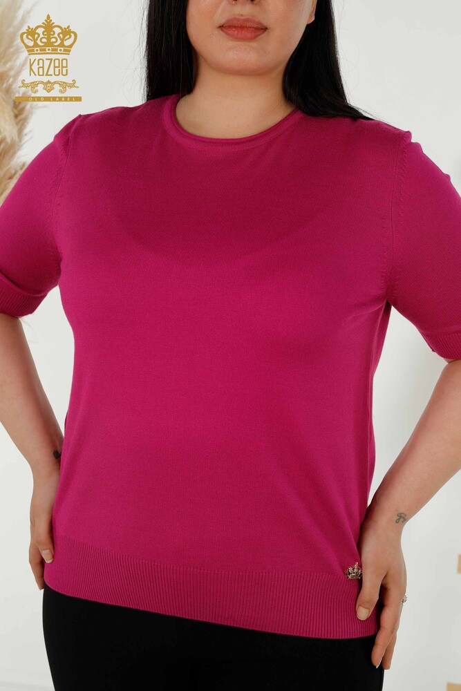 Großhandel Damen-Strickpullover Basic Amerikanisches Modell Dunkelfuchsia – 16271 | KAZEE - 2