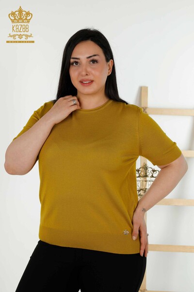 Großhandel für Damen-Strickpullover – Basic - Amerikanisches Modell - Senfgelb – 16271 | KAZEE 