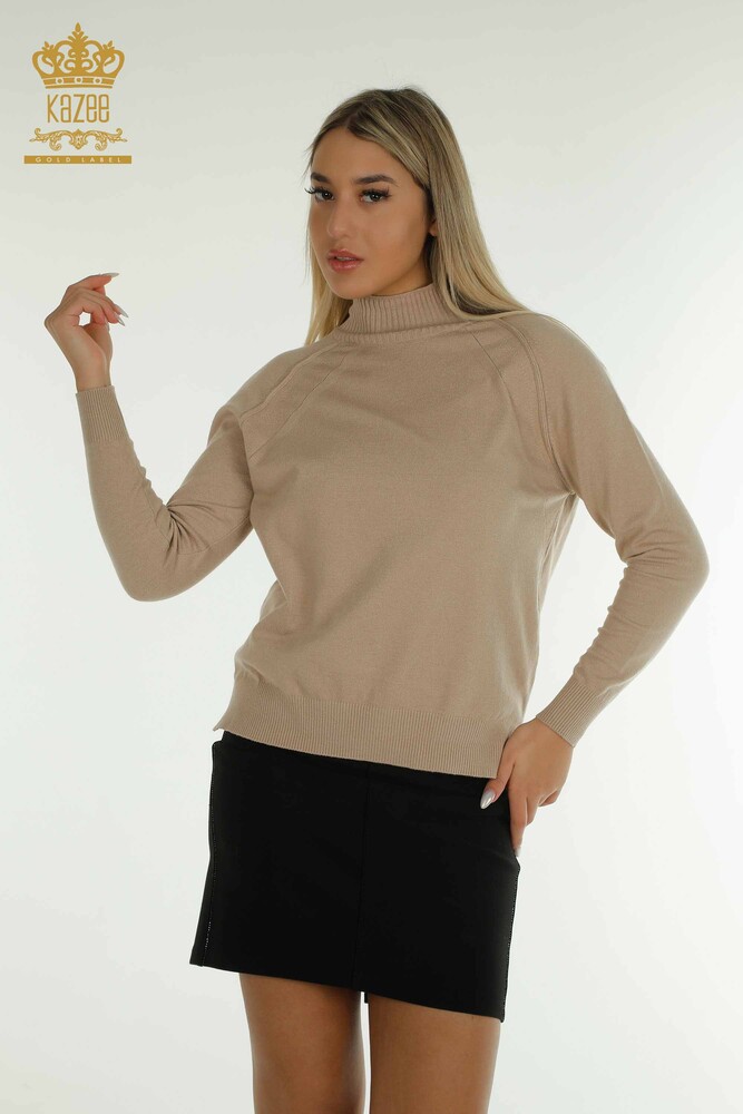 Großhandel Damen-Strickpullover Basic Beige - 30757 | KAZEE - 1