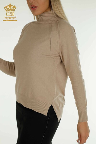 Großhandel Damen-Strickpullover Basic Beige - 30757 | KAZEE - 2