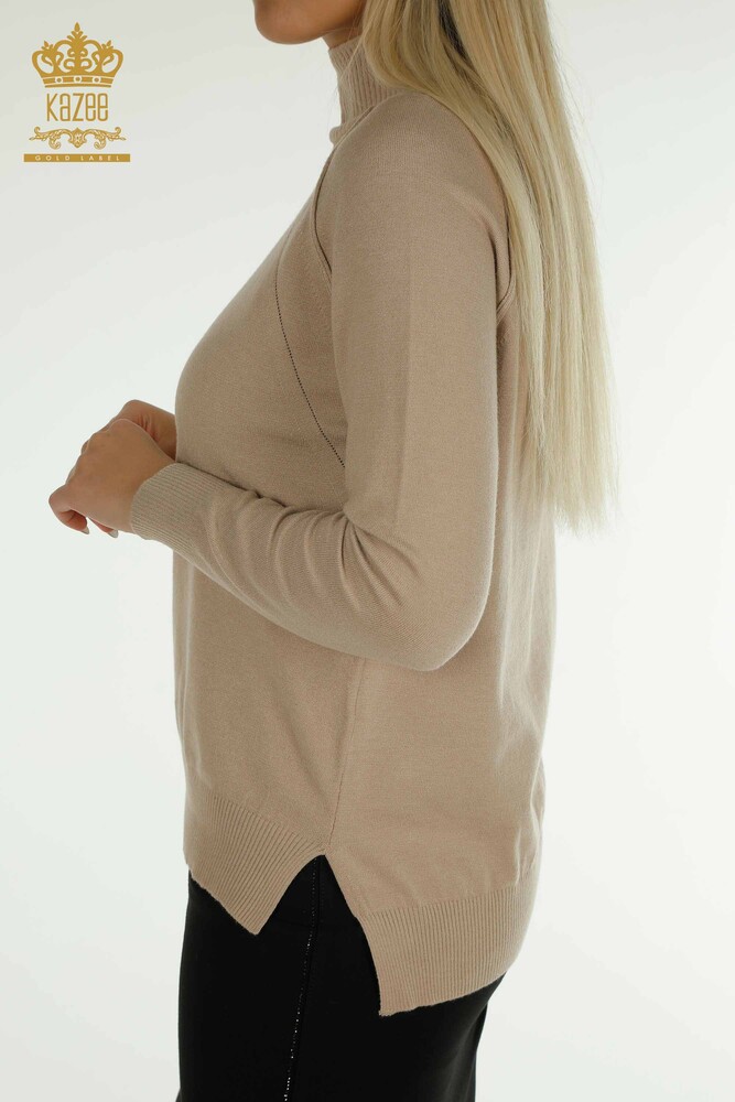 Großhandel Damen-Strickpullover Basic Beige - 30757 | KAZEE - 5