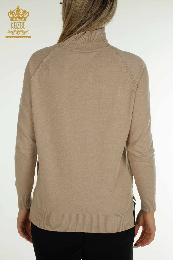 Großhandel Damen-Strickpullover Basic Beige - 30757 | KAZEE - 8