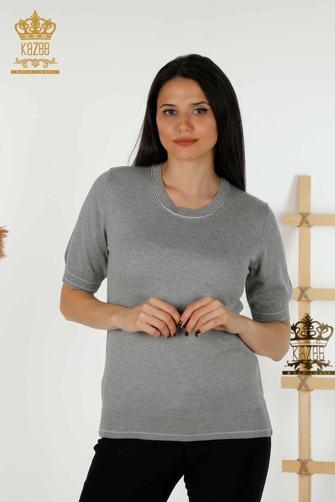 Großhandel Damen-Strickpullover Basic Grau - 30110 | KAZEE - 1